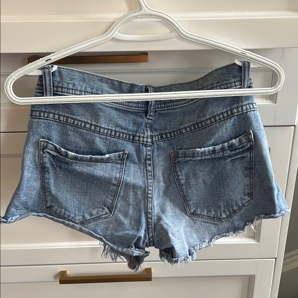 Free People Blue Jean Short Shorts with Frayed Hem - Picture 3 of 3